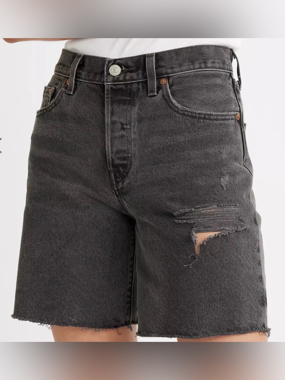 Levi's Black Washed Distressed Mid-Rise Jean Shorts